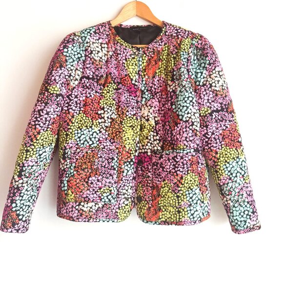 Avery Rayne Colourful Microfloral Quilted Cropped Jacket S - Picture 3 of 5